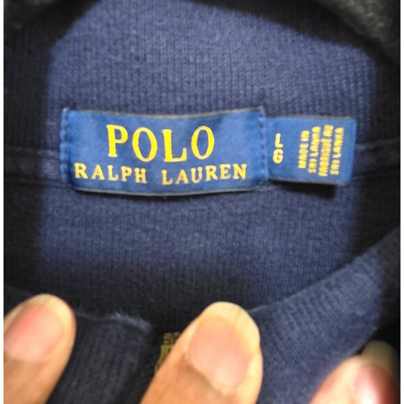 Ralph Lauren Polo Navy Blue 1/4 Zip Pullover Sweater With Red Logo Size L - Picture 8 of 10